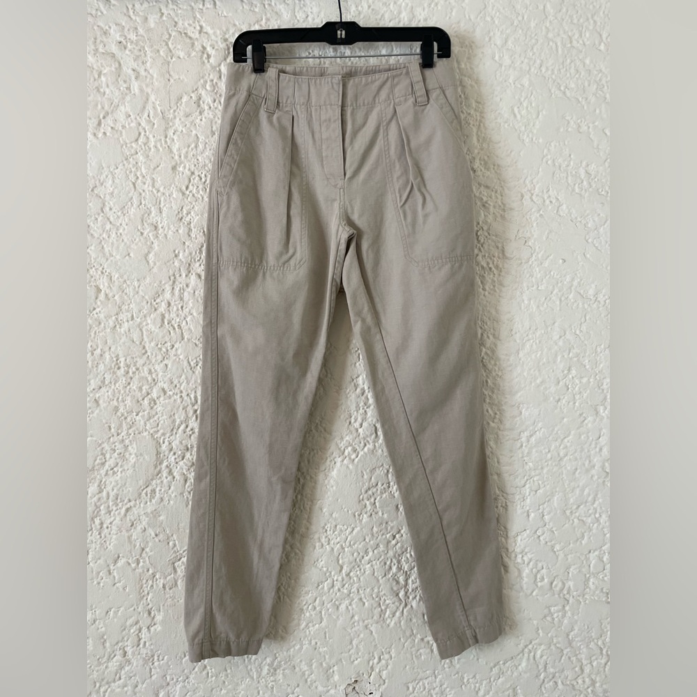 Burberry Brit Linen Cotton Cargo Pants Womens 4, Khaki Tan, Tapered Leg Ankle